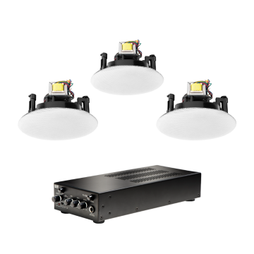 In-Ceiling 70V Audio Kit - 3x 6.5" Trimless Speakers w/ 50W Class D Commercial Amplifier